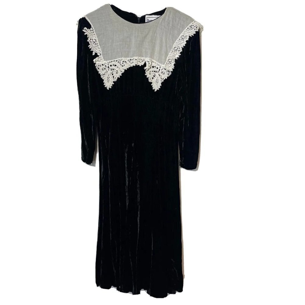 Donna Morgan Womens Vintage Velvet Gothic Dress Black‎ 9/10 Cottagecore 70s 80s